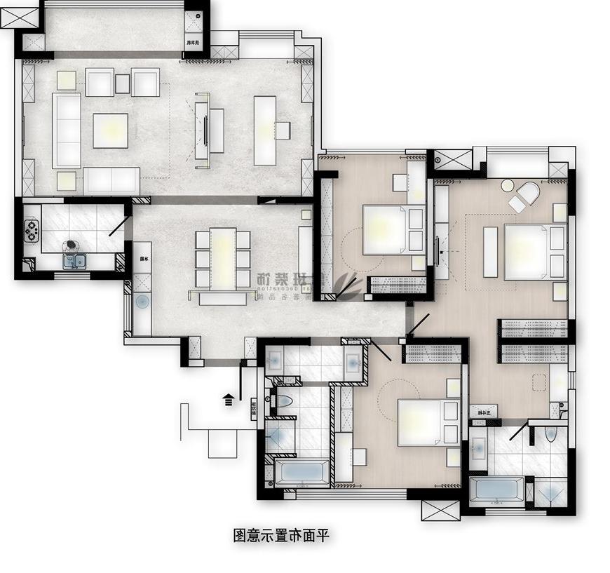 绿地城,新中式风格效果图,平面布局图